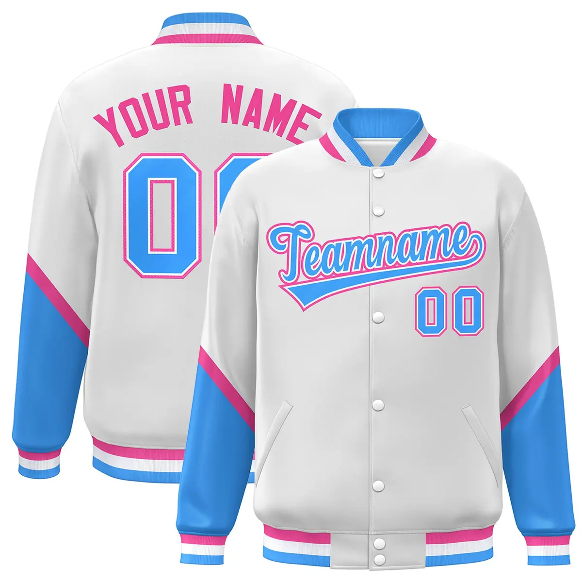 White Powder Blue Color Block Varsity Letterman Baseball Jacket