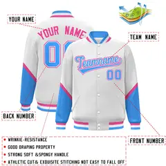 White Powder Blue Color Block Varsity Letterman Baseball Jacket 2