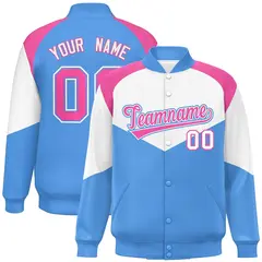 White Powder Blue Color Block Varsity Letterman Jacket