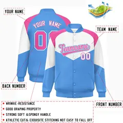 White Powder Blue Color Block Varsity Letterman Jacket 2
