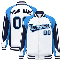 White Powder Blue Color Block Varsity Raglan Letterman Jacket 1