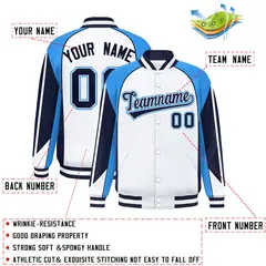 White Powder Blue Color Block Varsity Raglan Letterman Jacket 2