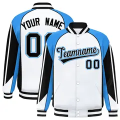 White Powder Blue Color Block Varsity Raglan Letterman Jacket 1