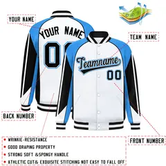 White Powder Blue Color Block Varsity Raglan Letterman Jacket 2
