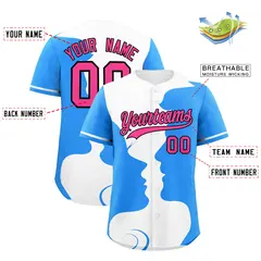 White Powder Blue Couple Silhouettes Valentine's Day Baseball Jersey 3