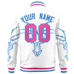 White Powder Blue Full-Zip Dragon Head Graffiti Varsity Letterman Bomber Jacket 4
