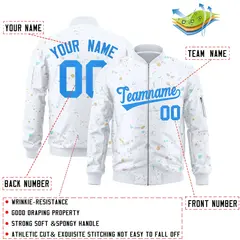 White Powder Blue Full-Zip Graffiti Splash Varsity Letterman Jacket 2