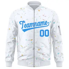 White Powder Blue Full-Zip Graffiti Splash Varsity Letterman Jacket 3