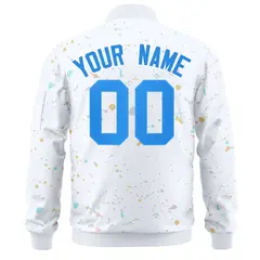 White Powder Blue Full-Zip Graffiti Splash Varsity Letterman Jacket 4