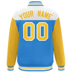 White Powder Blue-Gold Color Block Letterman Varsity Baseball Jacket 4