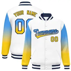 White Powder Blue-Gold Gradient Varsity Full-Snap Raglan Baseball Jacket 1