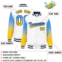 White Powder Blue-Gold Gradient Varsity Full-Snap Raglan Baseball Jacket 2