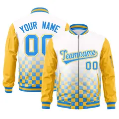 White Powder Blue-Gold Grid Color Block Letterman Raglan Jacket 1