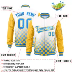 White Powder Blue-Gold Grid Color Block Letterman Raglan Jacket 2