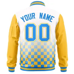 White Powder Blue-Gold Grid Color Block Letterman Raglan Jacket 4