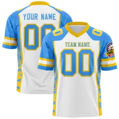 White Powder Blue-Gold Raglan Side Pattern Football Jersey 1