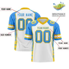 White Powder Blue-Gold Raglan Side Pattern Football Jersey 2