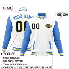 White Powder Blue Gold Raglan Sleeve Cotton Letterman Jacket 2
