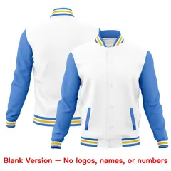 White Powder Blue Gold Raglan Sleeve Cotton Letterman Jacket 6