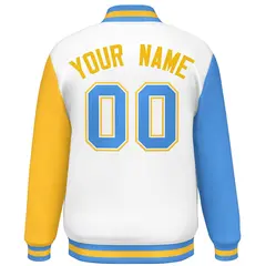 White Powder Blue-Gold Raglan Varsity Full-Snap Letterman Baseball Jacket 4