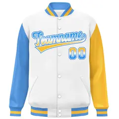 White Powder Blue-Gold Raglan Varsity Full-Snap Letterman Baseball Jacket 3