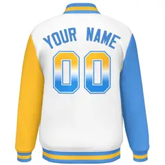 White Powder Blue-Gold Raglan Varsity Full-Snap Letterman Baseball Jacket 4