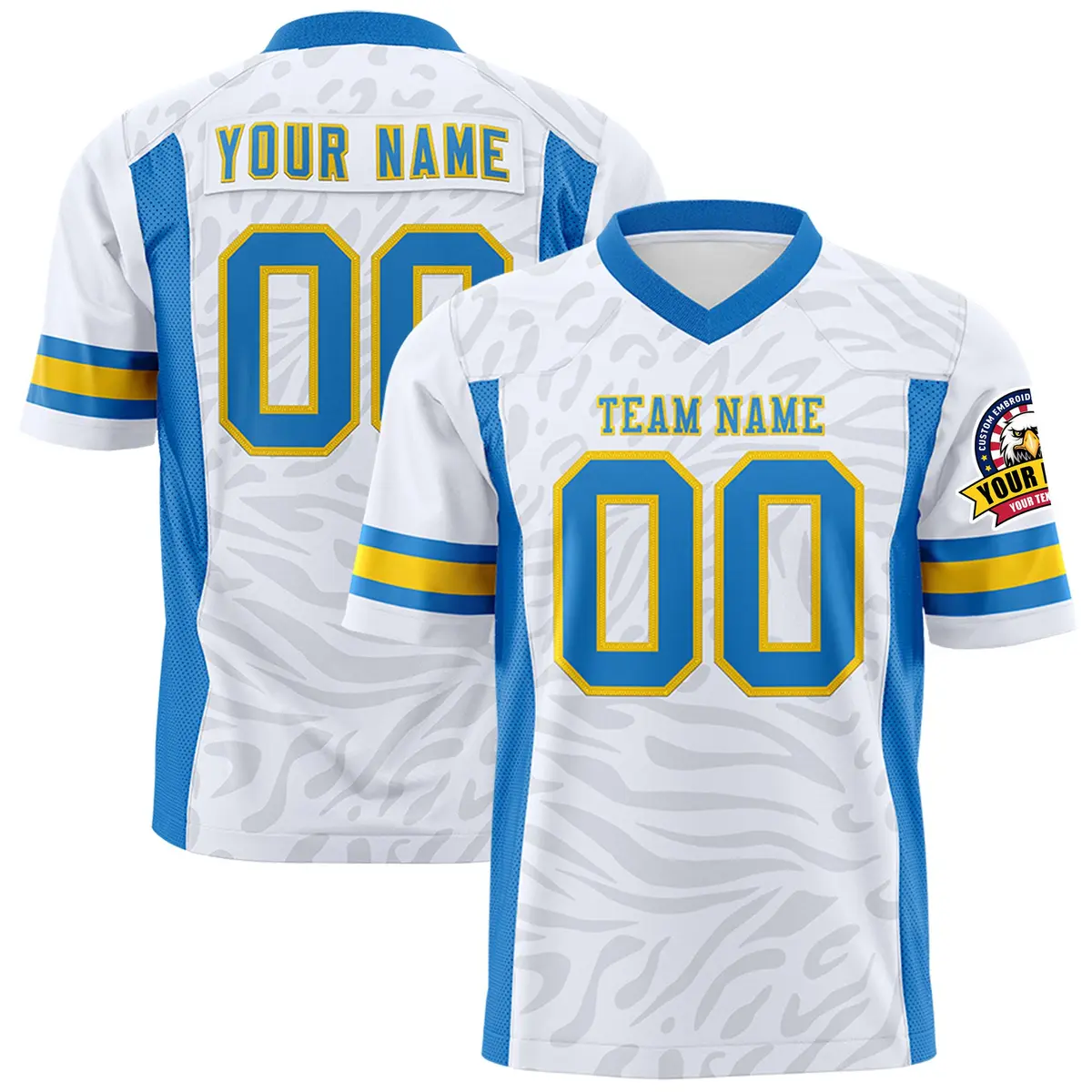 White Powder Blue-Gold Zebra Stripes Football Jersey