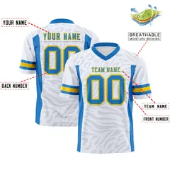 White Powder Blue-Gold Zebra Stripes Football Jersey 2