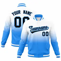 White Powder Blue Gradient Full-Snap Varsity Letterman Jacket 1
