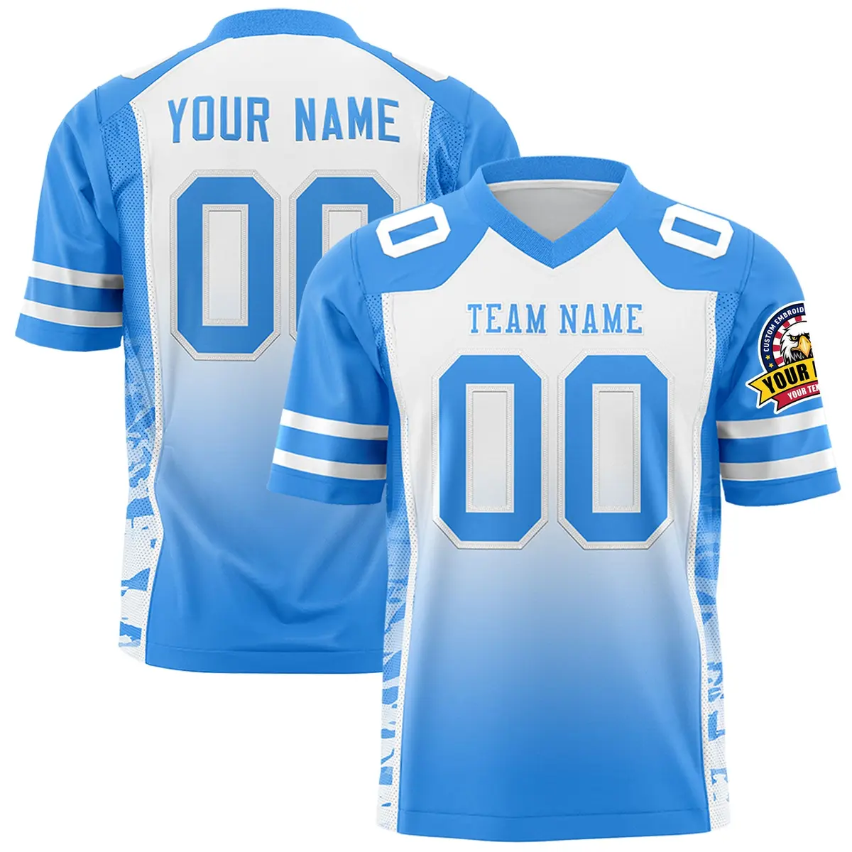 White Powder Blue Gradient Side Pattern Football Jersey