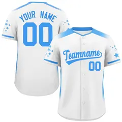 White Powder Blue Gradient Side Star Pattern Baseball Jersey