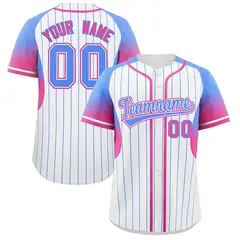 White Powder Blue Gradient Stripe Sleeves Baseball Jersey