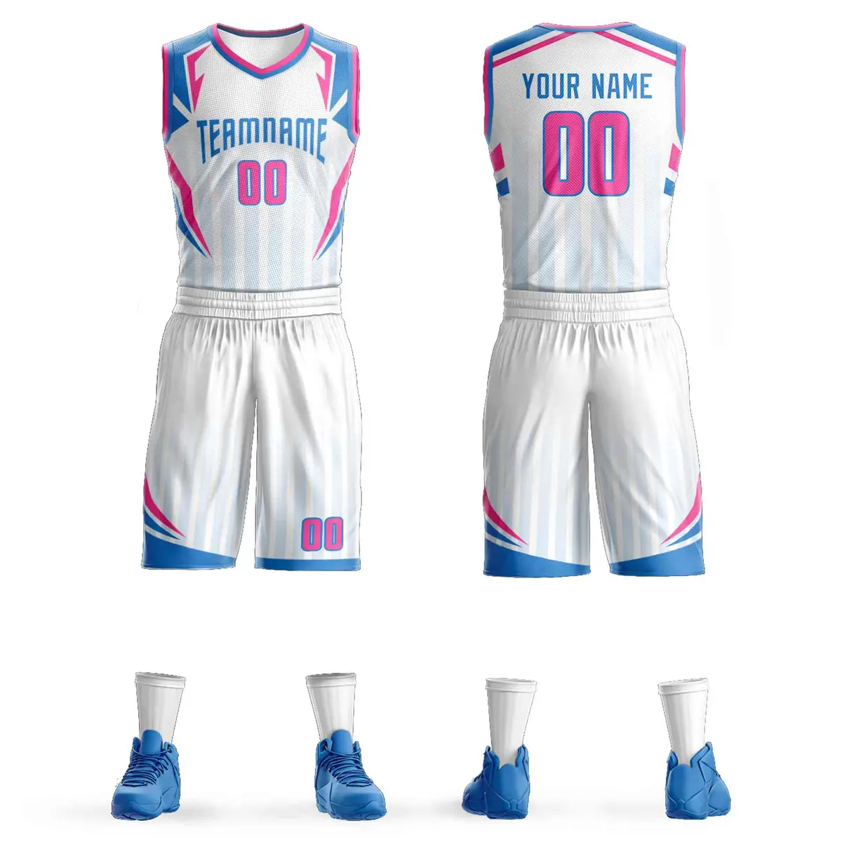 White Powder Blue Graffiti Angular Element Basketball Jersey