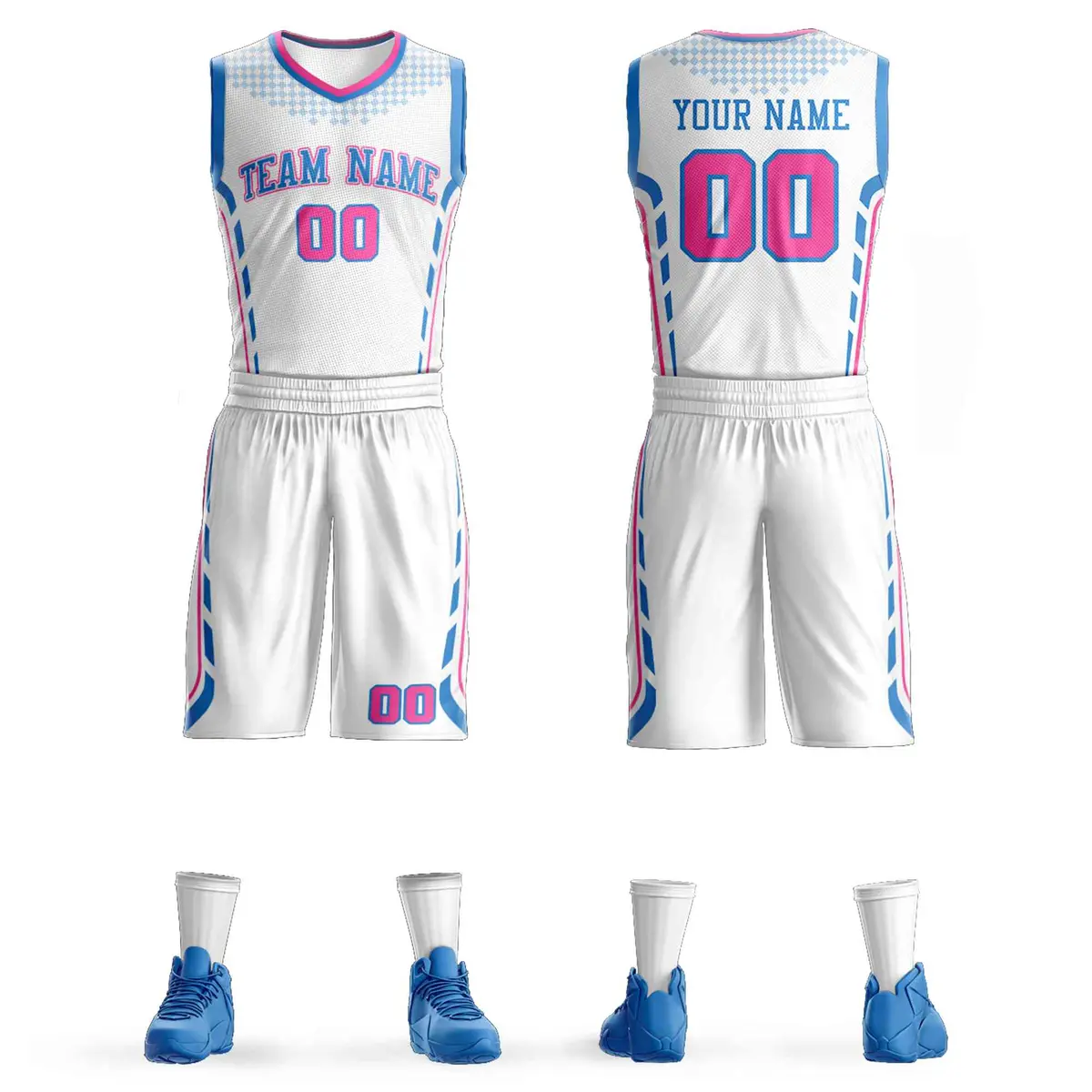White Powder Blue Graffiti Oblique Bar Basketball Jersey