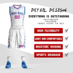 White Powder Blue Graffiti Oblique Bar Basketball Jersey 2