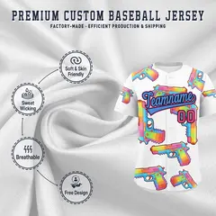 White Powder Blue Graffiti Pattern Baseball Jersey 3