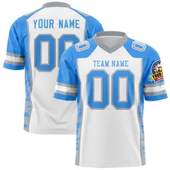 White Powder Blue-Gray Raglan Sleeves Side Pattern Football Jersey