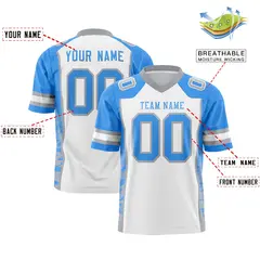 White Powder Blue-Gray Raglan Sleeves Side Pattern Football Jersey 2