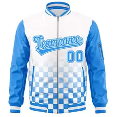 White Powder Blue Grid Color Block Letterman Raglan Jacket 3
