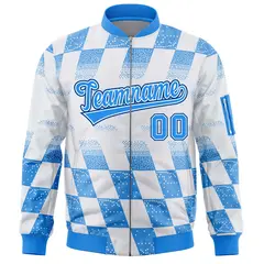White Powder Blue Grid Color Block Varsity Letterman Bomber Jacket 3
