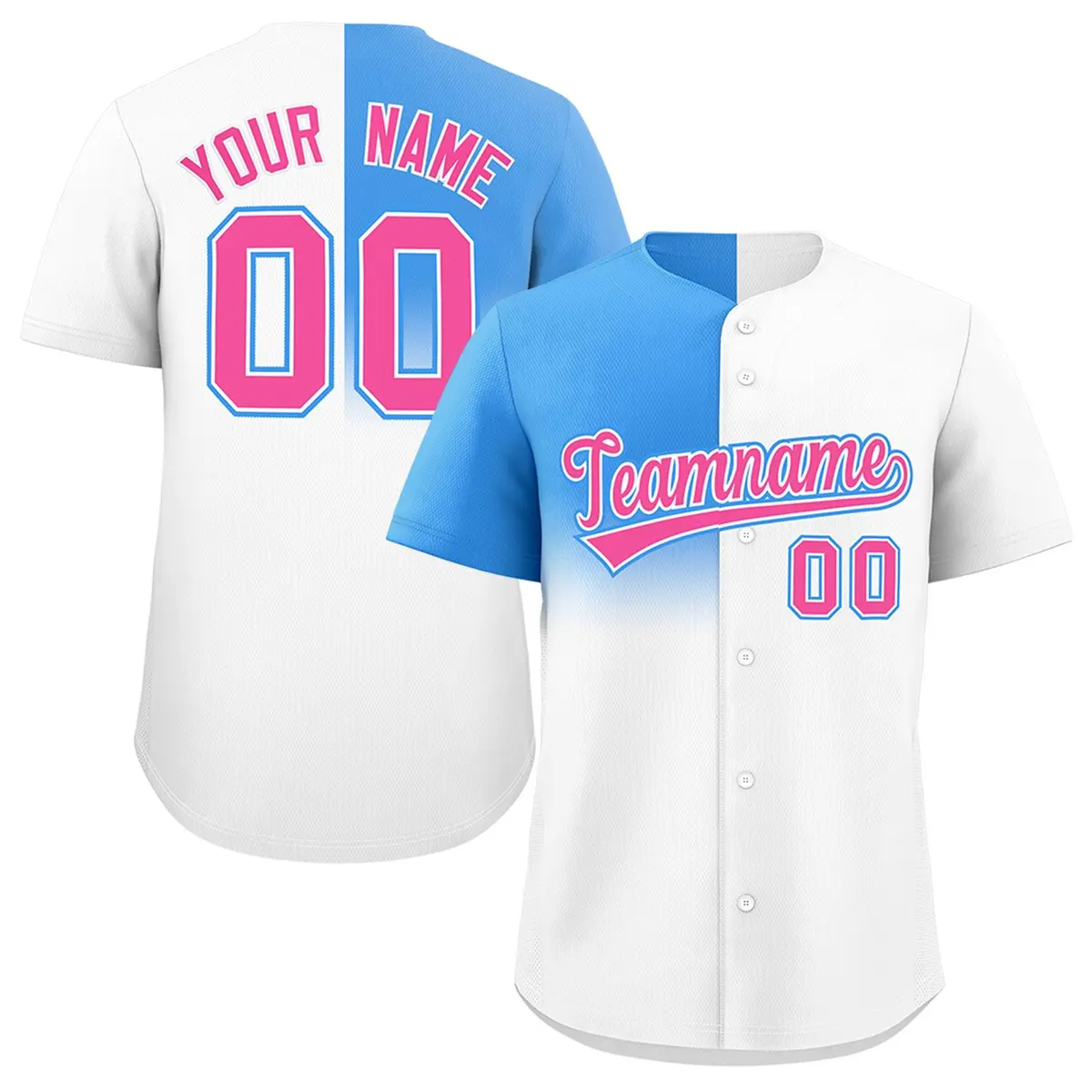 White Powder Blue Half Gradient Authentic Baseball Jersey