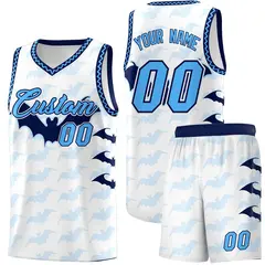 White Powder Blue Halloween Bat Pattern Basketball Jersey 1