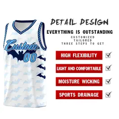 White Powder Blue Halloween Bat Pattern Basketball Jersey 2