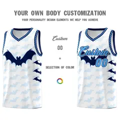 White Powder Blue Halloween Bat Pattern Basketball Jersey 3