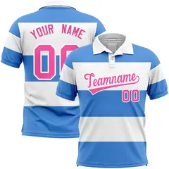 White-Powder Blue Horizontal Stripe Performance Polo Shirt