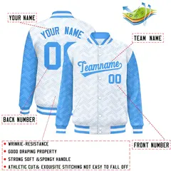 White Powder Blue L Pattern Varsity Raglan Letterman Baseball Jacket 2