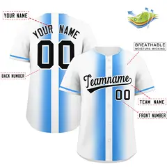 White Powder Blue Lapel Gradient Fashion Baseball Jersey 2