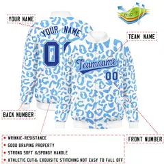 White Powder Blue Leopard Graffiti Varsity Letterman Baseball Jacket 2