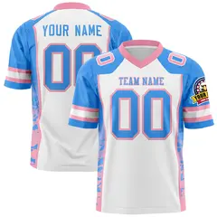 White Powder Blue-Light Pink Raglan Side Pattern Football Jersey