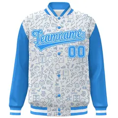 White Powder Blue Line Graffiti Varsity Raglan Letterman Jacket 3